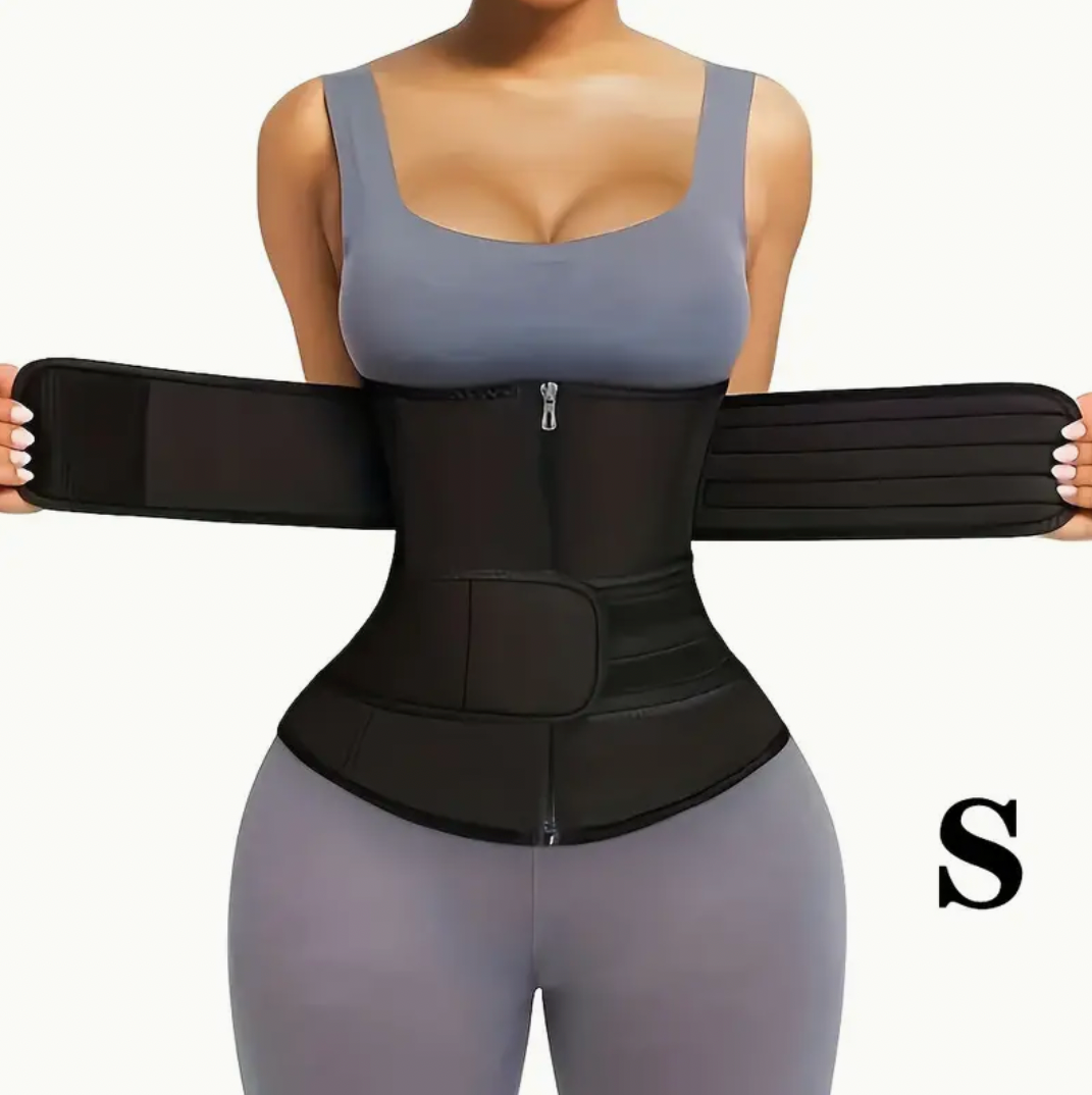 1pc Zipper Waist Trimmer With Double Belt, Waist Trainer, Hook & Loop Fastener Compression Cincher, Women's Underwear & Shapewear