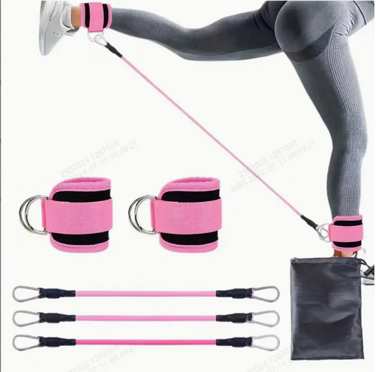 6-Piece Ankle Resistance Band Set for Leg & Glute Training - Adjustable Multifunctional Fitness Straps with Workout Guide for Home and Gym Exercise - Middle Tension Pull Rope for Sports and Fitness